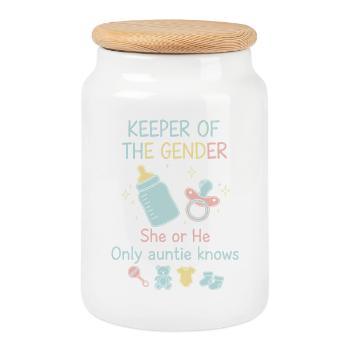 Gender Reveal Keeper Of The Gender She Or He - Cookie Jar with Wooden Lid - white - Front