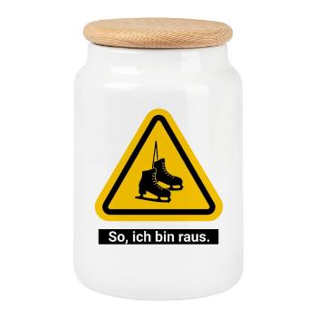 So, ich bin raus. Zeit fürs Eislaufen - Keksdose mit Holzdeckel - Weiß - Vorne