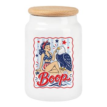 Boop Vintage USA Girl Eagle Patriotic - Cookie Jar with Wooden Lid - white - Front