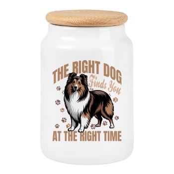 Chien Shetland Sheltie Race - Boîte à biscuits avec couvercle en bois - blanc - Devant