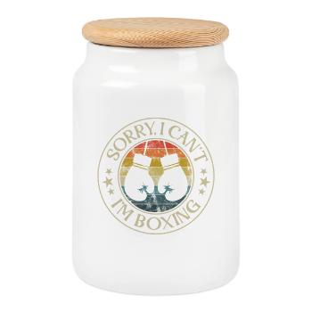 Désolé, je ne peux pas, je boxe - Boîte à biscuits avec couvercle en bois - blanc - Devant