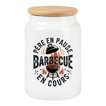 Père en pause, barbecue en cours - Boîte à biscuits avec couvercle en bois - blanc - Devant