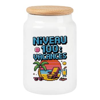 Niveau 100 Vacances Pixel Art - Boîte à biscuits avec couvercle en bois - blanc - Devant