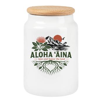 Aloha Aina Roots - Boîte à biscuits avec couvercle en bois - blanc - Devant