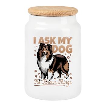 Chien Shetland Sheltie Race - Boîte à biscuits avec couvercle en bois - blanc - Devant