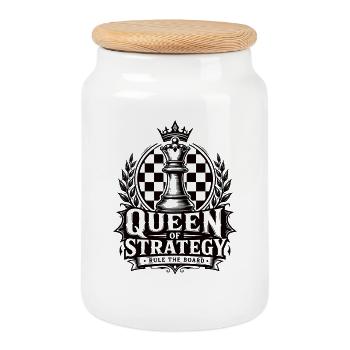 Motif d’échecs de la Dame de Stratégie - Boîte à biscuits avec couvercle en bois - blanc - Devant