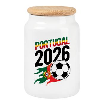 Portugal 2026 Fußball Flamme mit Flagge - Keksdose mit Holzdeckel - Weiß - Vorne