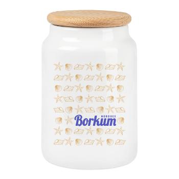Borkum Ostfriesland in Deutschland Insel Nordsee - Keksdose mit Holzdeckel - Weiß - Vorne