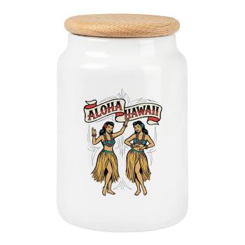 Danseurs de Hula Aloha - Boîte à biscuits avec couvercle en bois - blanc - Devant