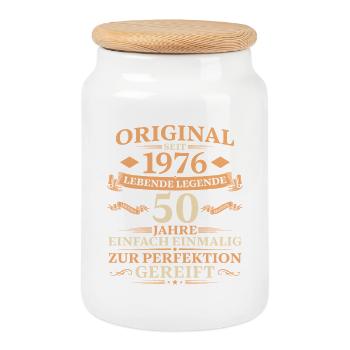 50 Jahre Original 1976 Geburtstagsgeschenk - Keksdose mit Holzdeckel - Weiß - Vorne