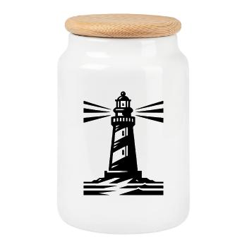 lighthouse - Cookie Jar with Wooden Lid - white - Front