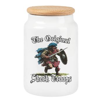 Highland Charge Scottish Warrior Humor Motif - Cookie Jar with Wooden Lid - white - Front