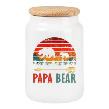 Papa Bear Vintage Rétro Père Mari Cadeau Famille - Boîte à biscuits avec couvercle en bois - blanc - Devant