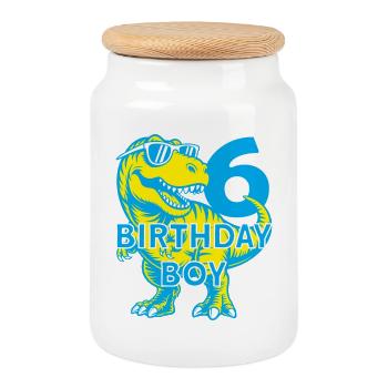 DINO 6 JAHRE DINOSAURIER 6. GEBURTSTAG - Keksdose mit Holzdeckel - Weiß - Vorne