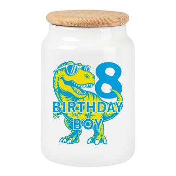 DINO 8 YEARS DINOSAUR 8TH BIRTHDAY - Cookie Jar with Wooden Lid - white - Front