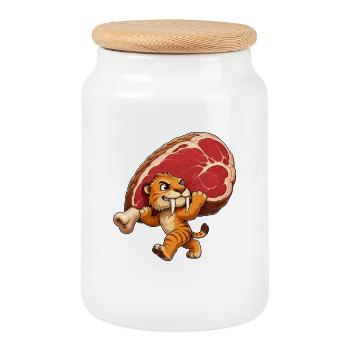 Dessin animé Chasseur de Steak Tiger - Boîte à biscuits avec couvercle en bois - blanc - Devant