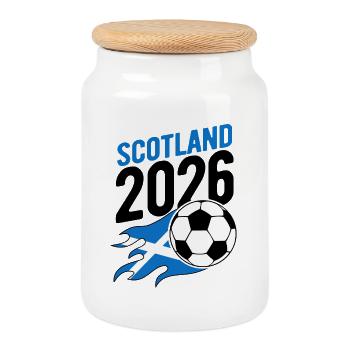 Scotland 2026 Fußball Flamme mit Flagge - Keksdose mit Holzdeckel - Weiß - Vorne
