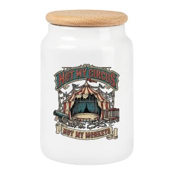 Pas mes singes de cirque - Boîte à biscuits avec couvercle en bois - blanc - Devant