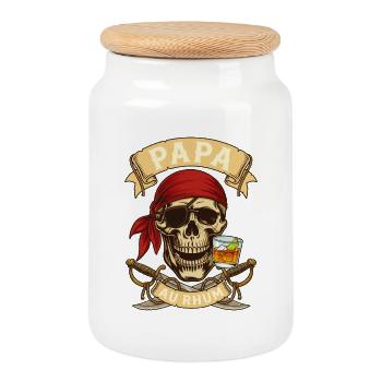 Papa Au Rhum Pirate Crâne Humour Fête Des Pères - Boîte à biscuits avec couvercle en bois - blanc - Devant