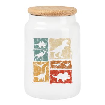 Graphisme de types de dinosaures rétro - Dinos mignons - Boîte à biscuits avec couvercle en bois - blanc - Devant