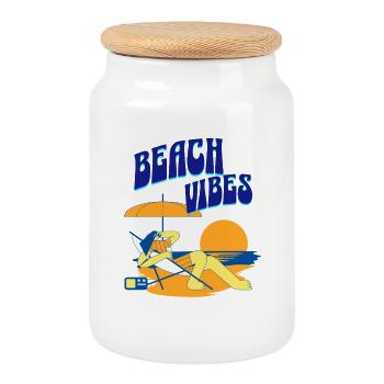 Beach Vibes Lounge Illustration - Keksdose mit Holzdeckel - Weiß - Vorne