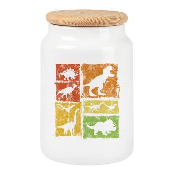 Vintage Dinosaurier Grafik - Keksdose mit Holzdeckel - Weiß - Vorne