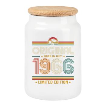 Cadeau du 60e anniversaire Millésime Juillet 1966 - Boîte à biscuits avec couvercle en bois - blanc - Devant