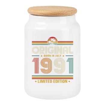 Cadeau du 35e anniversaire Millésime de juillet 1991 - Boîte à biscuits avec couvercle en bois - blanc - Devant