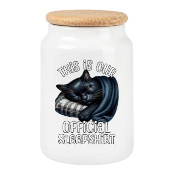 Chemise de nuit noire chat - Boîte à biscuits avec couvercle en bois - blanc - Devant