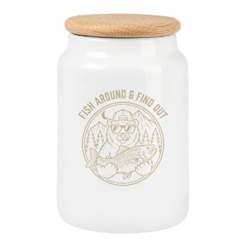 Fish Around and Find Out Funny Bear Fishing Gift - Keksdose mit Holzdeckel - Weiß - Vorne