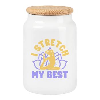 Yoga I Stretch My Best Funny Yoga - Cookie Jar with Wooden Lid - white - Front