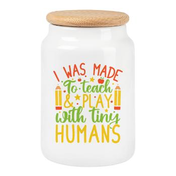 Pre K Teacher Teach & Play Kindergarten Teacher - Cookie Jar with Wooden Lid - white - Front
