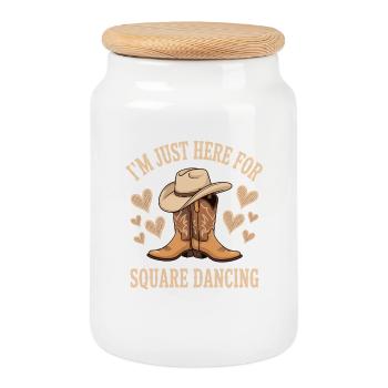 Square Dancing Square Dancer Gifts - Cookie Jar with Wooden Lid - white - Front