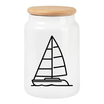 catamaran - Boîte à biscuits avec couvercle en bois - blanc - Devant