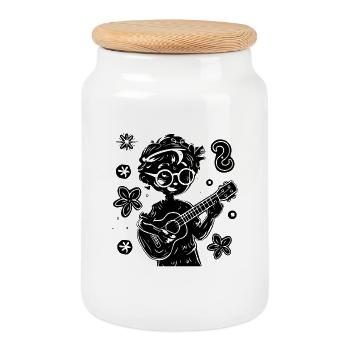 Small Ukulelist - Cookie Jar with Wooden Lid - white - Front