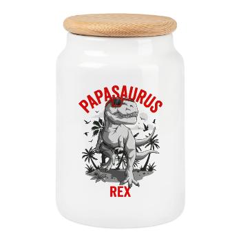 Papasaurus Rex Dinosaurier Daddy Summer - Keksdose mit Holzdeckel - Weiß - Vorne