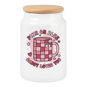 Gender Reveal Pink Or Blue Daddy Loves You Baby - Cookie Jar with Wooden Lid - white - Front