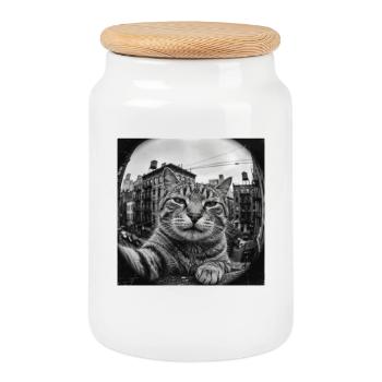 Selfie de chat de rue cool style urbain - Boîte à biscuits avec couvercle en bois - blanc - Devant