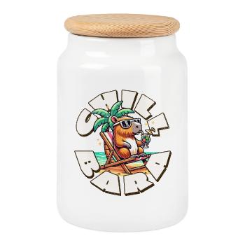 Chill Capybara - Boîte à biscuits avec couvercle en bois - blanc - Devant