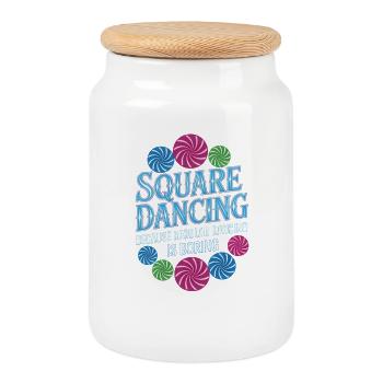 Square Dancing Square Dance Gifts - Cookie Jar with Wooden Lid - white - Front