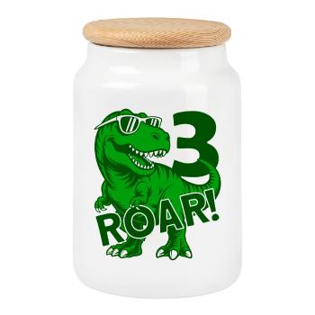 DINO 3E ANNIVERSAIRE DINOSAURE - Boîte à biscuits avec couvercle en bois - blanc - Devant