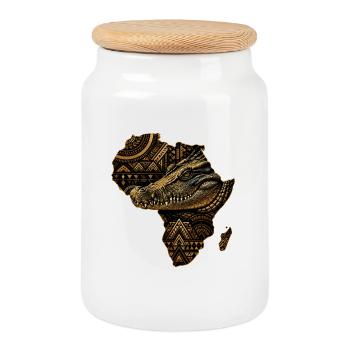 Motif tribal des crocodiles d’Afrique - Boîte à biscuits avec couvercle en bois - blanc - Devant