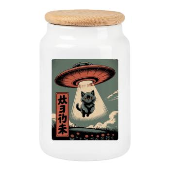 UFO Katze - Keksdose mit Holzdeckel - Weiß - Vorne