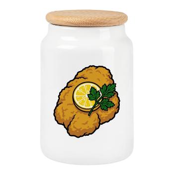 Schnitzel always works | with lemon and parsley - Cookie Jar with Wooden Lid - white - Front