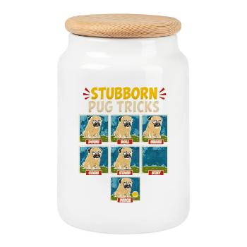 Stubborn Pug Tricks - Cookie Jar with Wooden Lid - white - Front