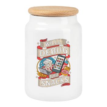 Développeur d’applications mobiles va déboguer pour le codage mobile - Boîte à biscuits avec couvercle en bois - blanc - Devant