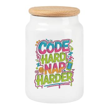 Développeur d’applications mobiles Code hard application - Boîte à biscuits avec couvercle en bois - blanc - Devant