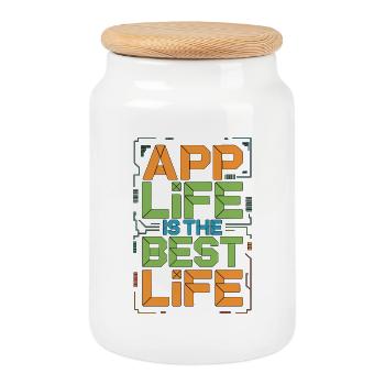 La vie d’un développeur d’applications mobiles est la programmation d’applications - Boîte à biscuits avec couvercle en bois - blanc - Devant