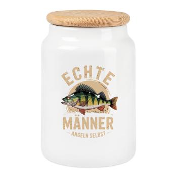  Echte Männer Angeln Selbst Lustiger Angler Spruch - Keksdose mit Holzdeckel - Weiß - Vorne