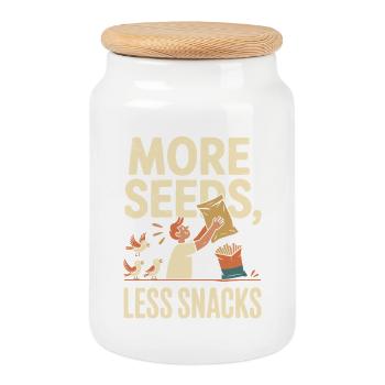 Plus de graines, moins de snacks - Boîte à biscuits avec couvercle en bois - blanc - Devant